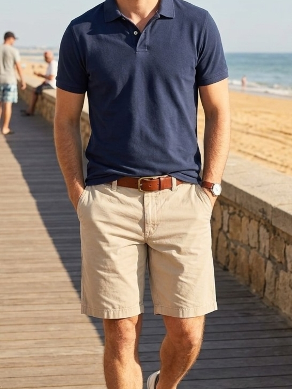 IZOD Men's Beige Cotton Chino Shorts 10.5" Inseam Flat Front Button Pocket Sz 32